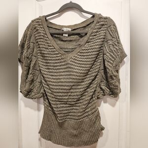 Bill Blass V-Neck Olive Green  Gold Speckled Sweater Size Medium